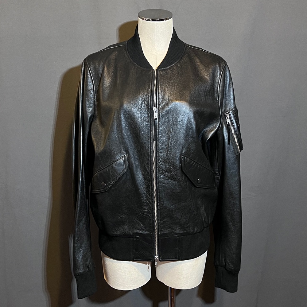 VINCE Men’s Leather Bomber Jacket In Black - Picture 2 of 16